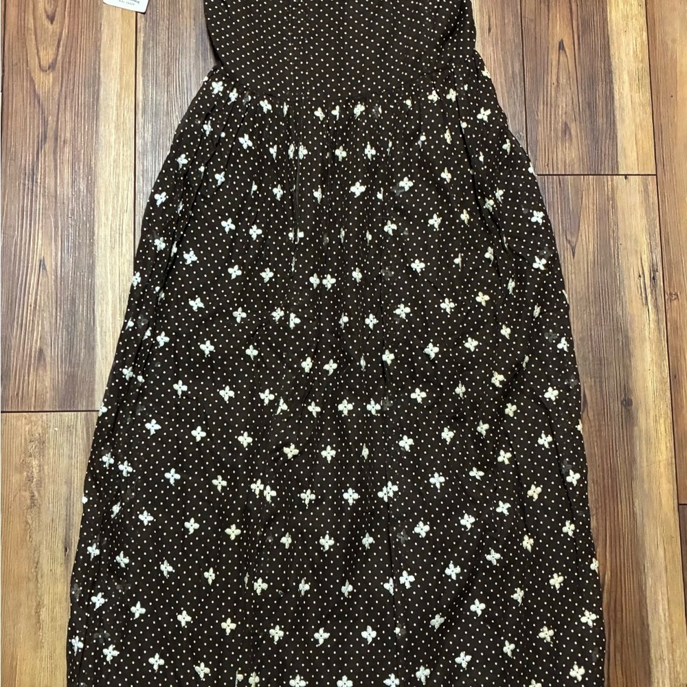 1970s M.G.M. Brown Polka Dot Halter Maxi Dress Prairie Embroidered Hem Sz 10 - Picture 16 of 16